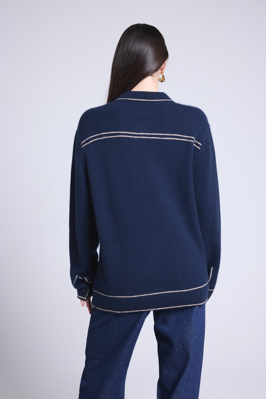 Veste Oversize Cachemire Nina - Bleu Marine Beige - Femme