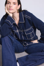 Veste Oversize Cachemire Nina - Bleu Marine Beige - Femme