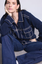 Chaqueta Oversize Cachemira Nina - Azul Marino Beige - Mujer