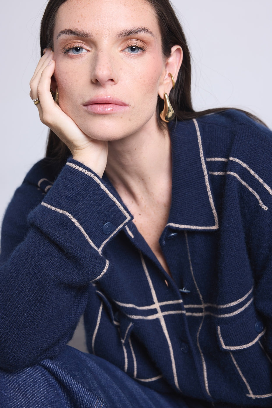 Veste Oversize Cachemire Nina - Bleu Marine Beige - Femme