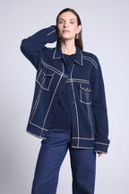Veste Oversize Cachemire Nina - Bleu Marine Beige - Femme