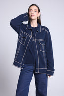 Veste Oversize Cachemire Nina - Bleu Marine Beige - Femme