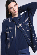 Veste Oversize Cachemire Nina - Bleu Marine Beige - Femme