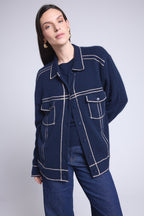 Veste Oversize Cachemire Nina - Bleu Marine Beige - Femme