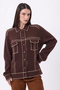 Veste Oversize Nina - Marron Chocolat Beige Creme - Femme - 100% Cachemire