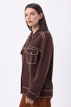 Veste Oversize Nina - Marron Chocolat Beige Creme - Femme - 100% Cachemire