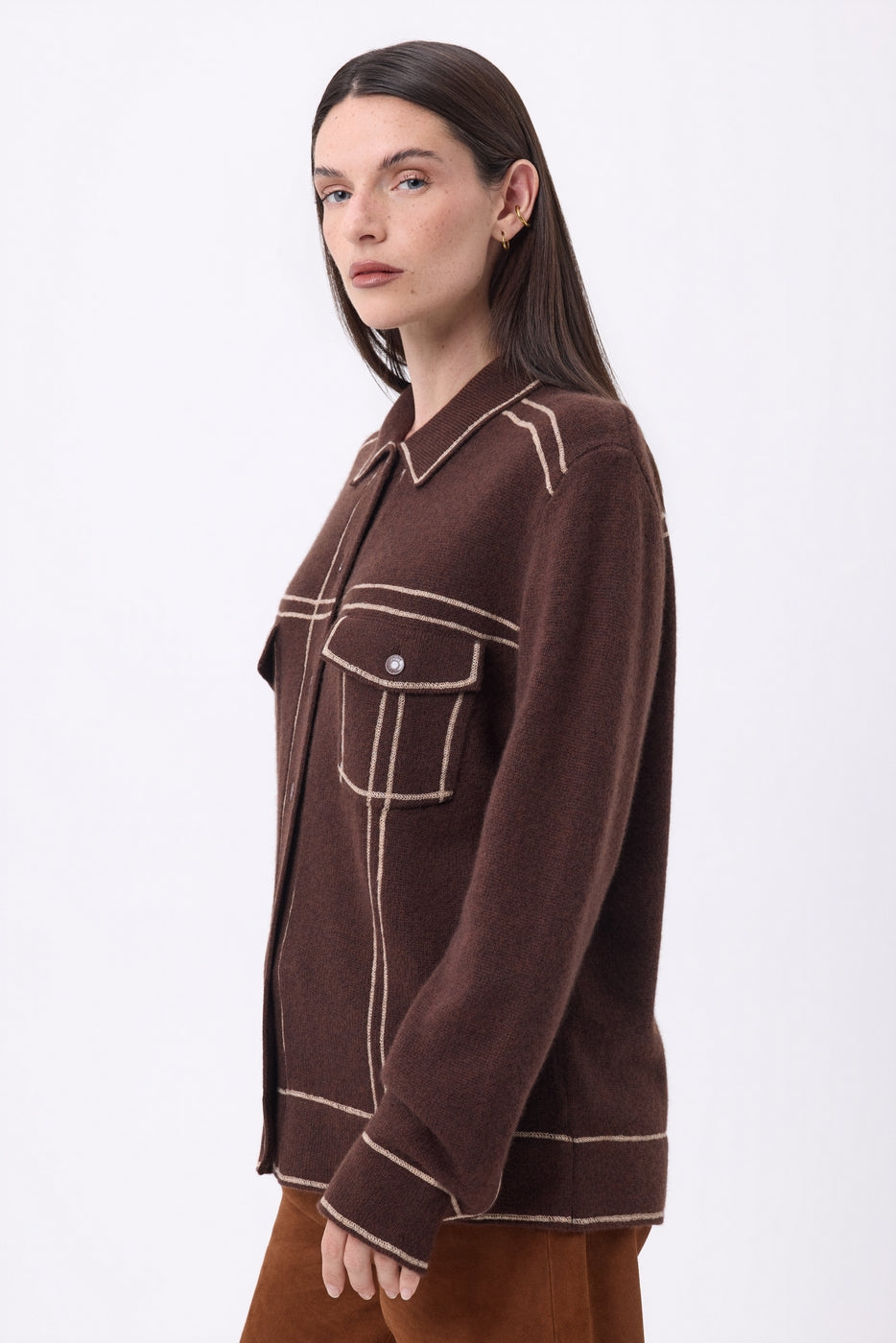 Veste Oversize Nina - Marron Chocolat Beige Creme - Femme - 100% Cachemire