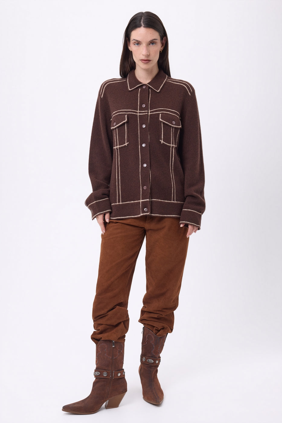 Veste Oversize Nina - Marron Chocolat Beige Creme - Femme - 100% Cachemire