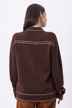 Veste Oversize Nina - Marron Chocolat Beige Creme - Femme - 100% Cachemire