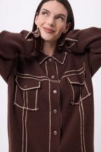 Veste Oversize Nina - Marron Chocolat Beige Creme - Femme - 100% Cachemire