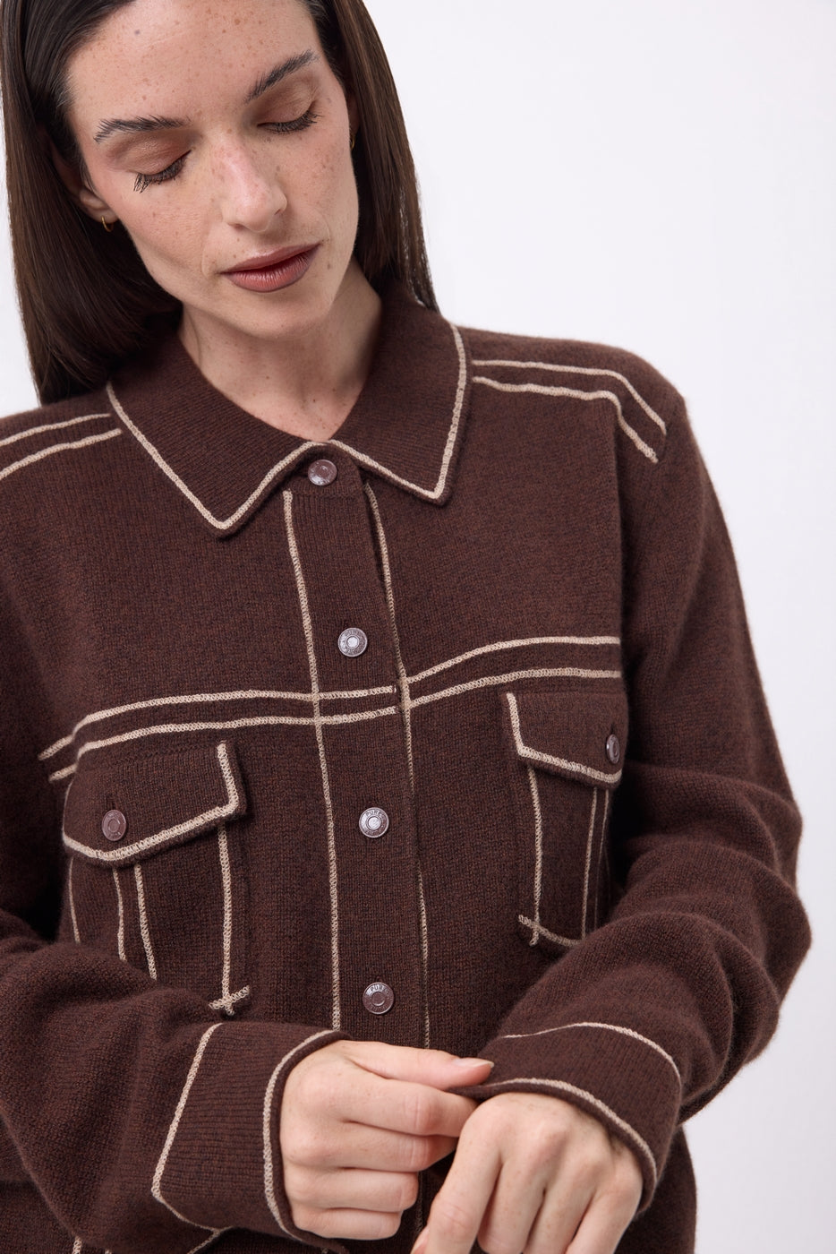 Veste Oversize Nina - Marron Chocolat Beige Creme - Femme - 100% Cachemire