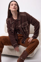 Veste Oversize Nina - Marron Chocolat Beige Creme - Femme - 100% Cachemire