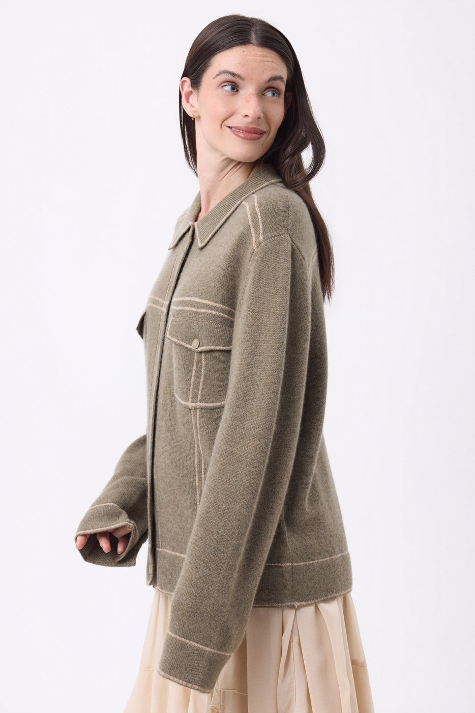 Nina Oversized Jacket - Heather Khaki Cream Beige - Women