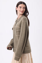 Nina Oversized Jacket - Heather Khaki Cream Beige - Women