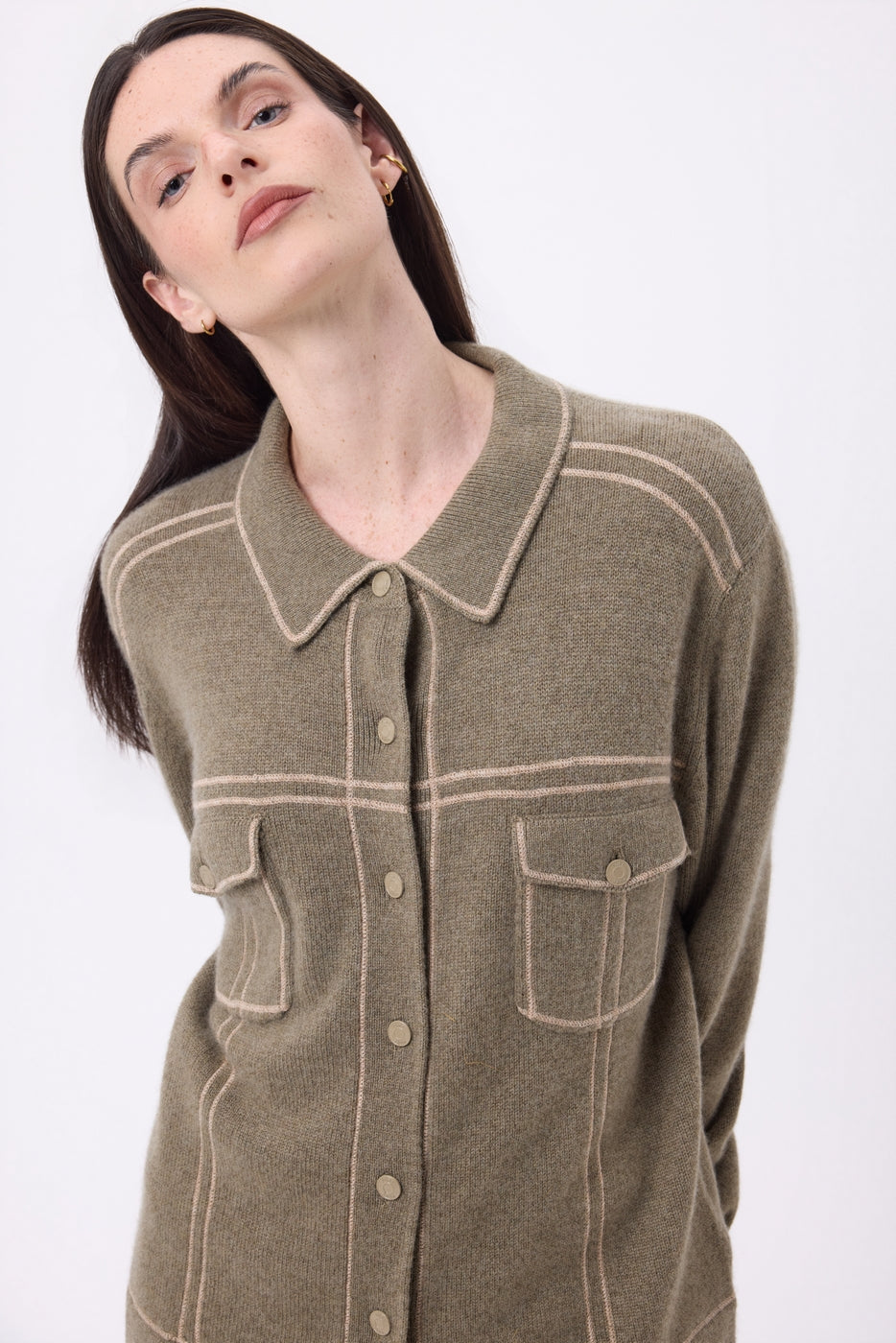 Nina Oversized Jacket - Heather Khaki Cream Beige - Women