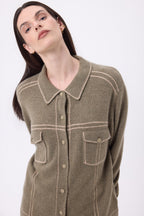 Nina Oversized Jacket - Heather Khaki Cream Beige - Women