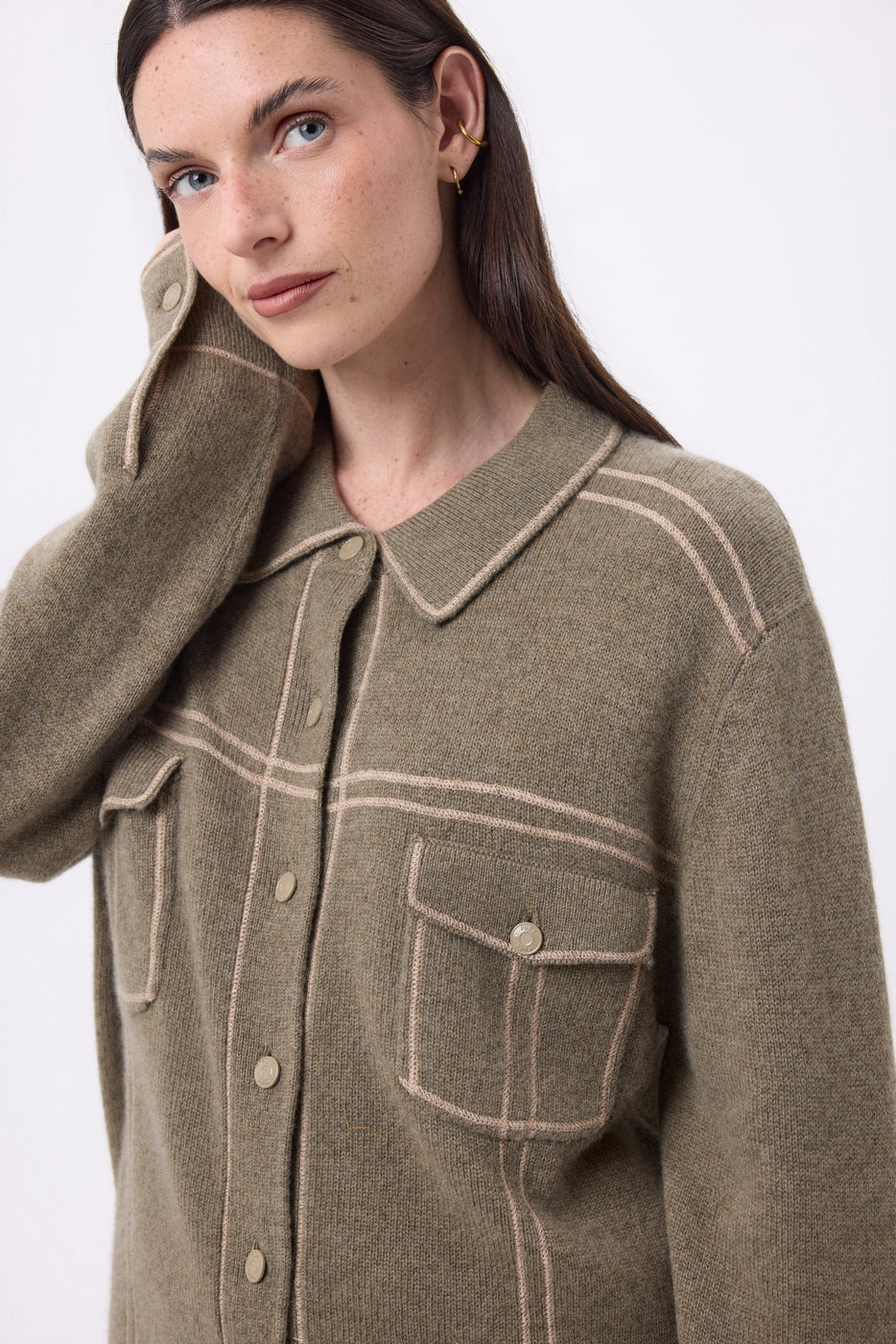 Nina Oversized Jacket - Heather Khaki Cream Beige - Women