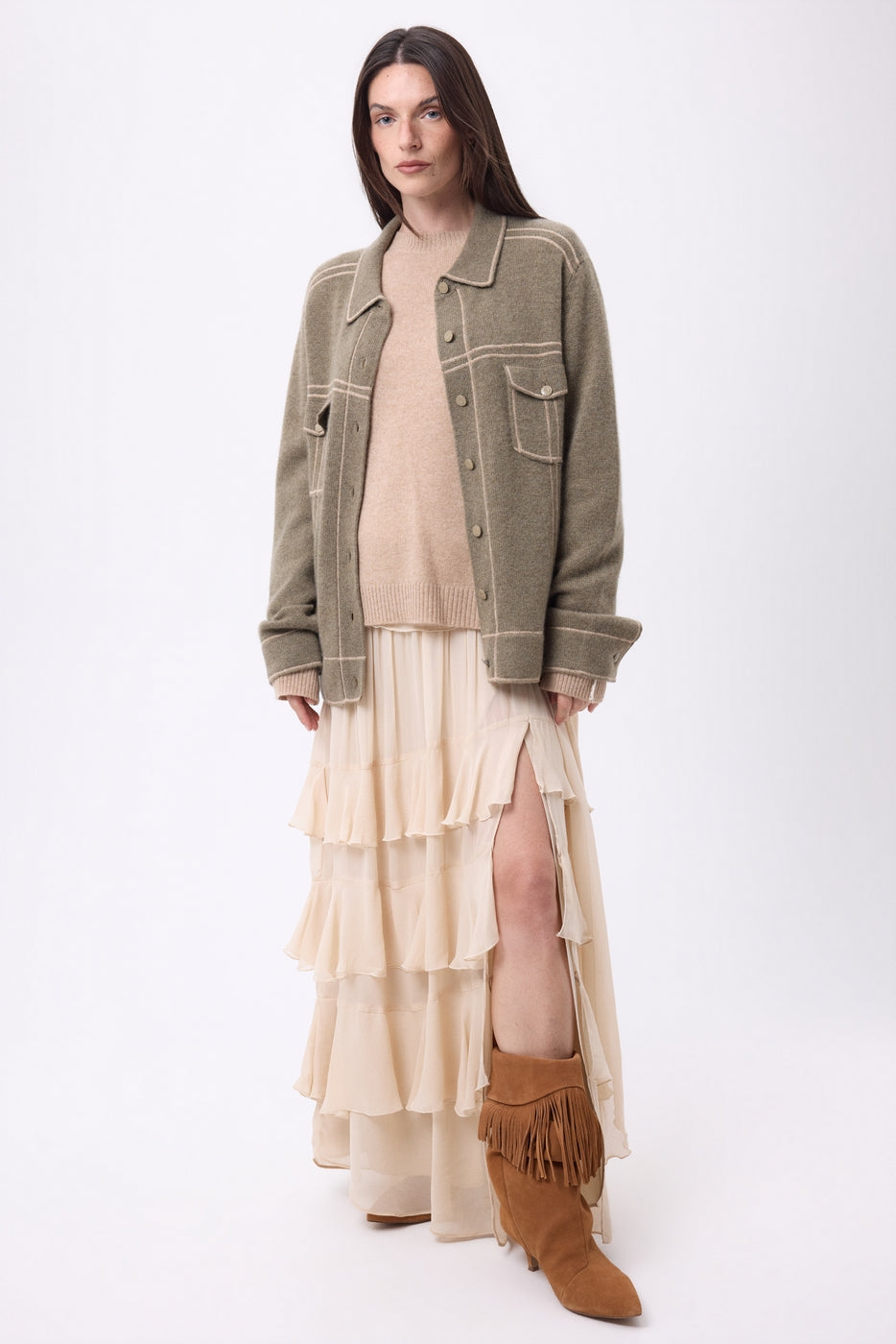 Nina Oversized Jacket - Heather Khaki Cream Beige - Women