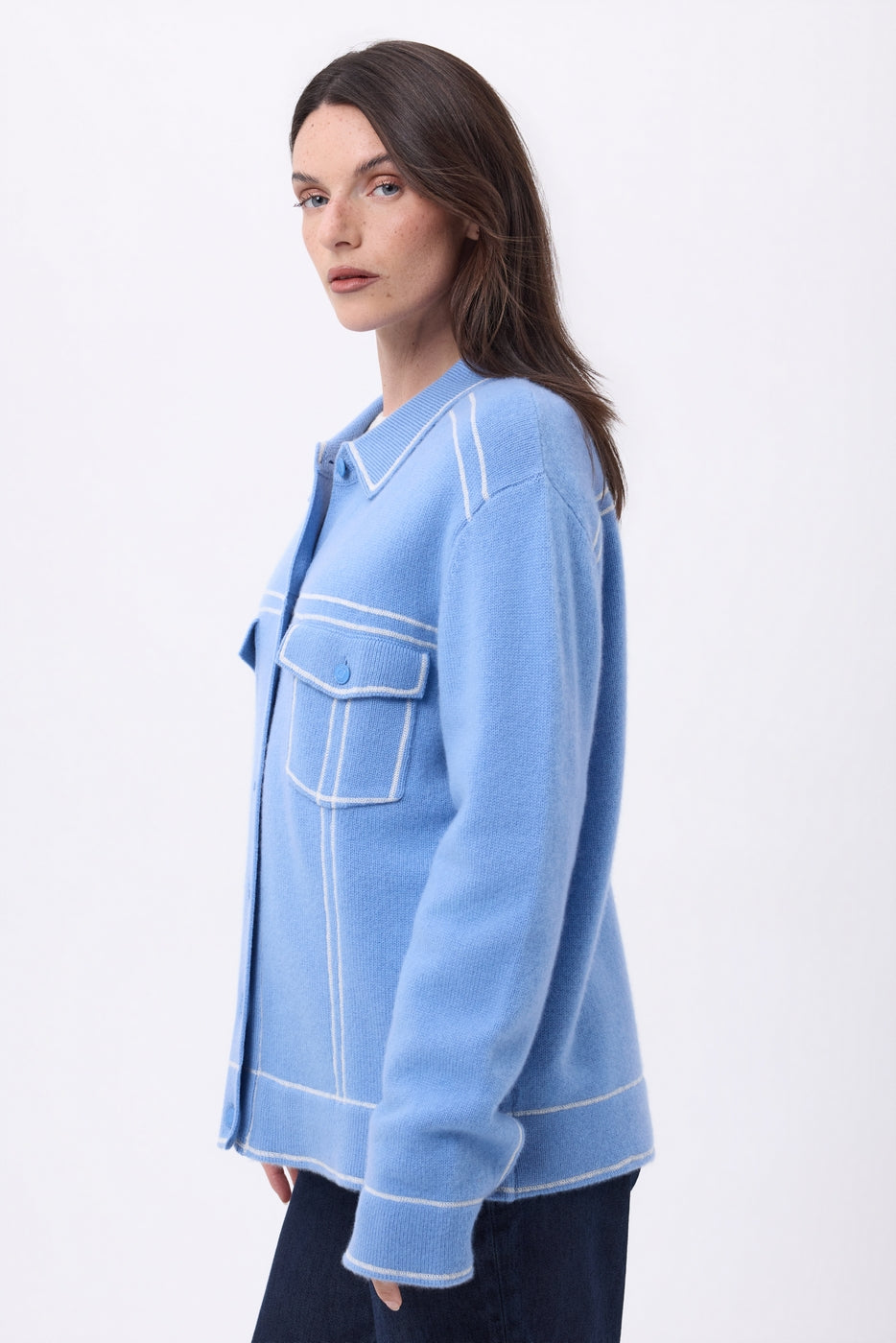 Nina Oversized Jacket - Light Blue White - Women