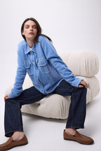 Nina Oversized Jacket - Light Blue White - Women