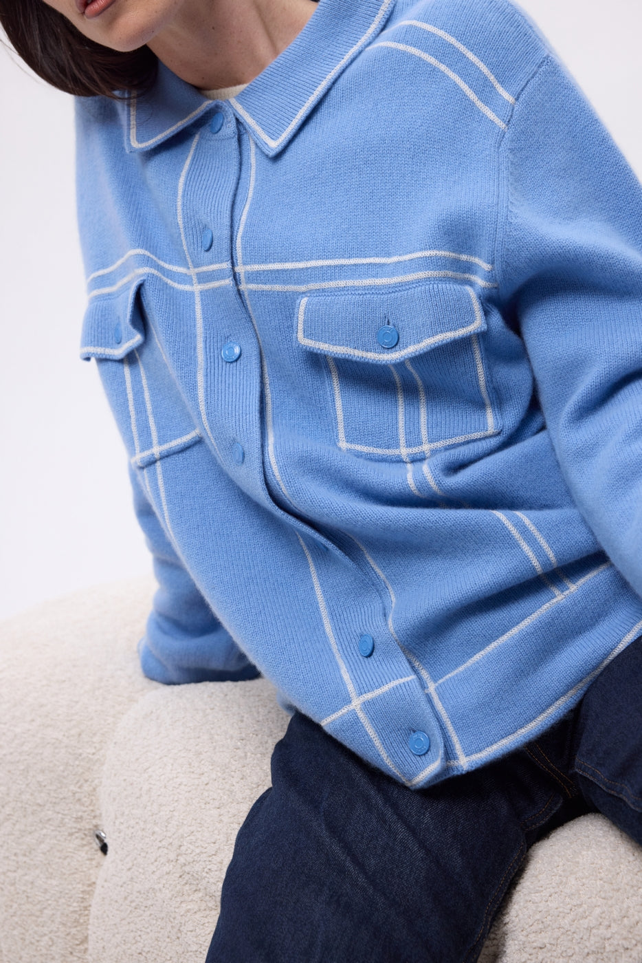 Nina Oversized Jacket - Light Blue White - Women