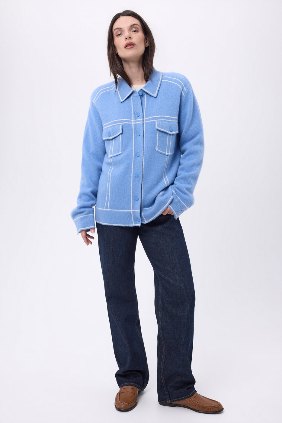 Nina Oversized Jacket - Light Blue White - Women