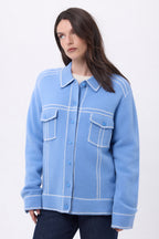 Nina Oversized Jacket - Light Blue White - Women