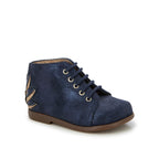 Pom d'Api – Pom D'Api - Nioupi Lotus - Marine/Platine, chaussure montante bleue pailletée avec lacets et motif doré sur le côté