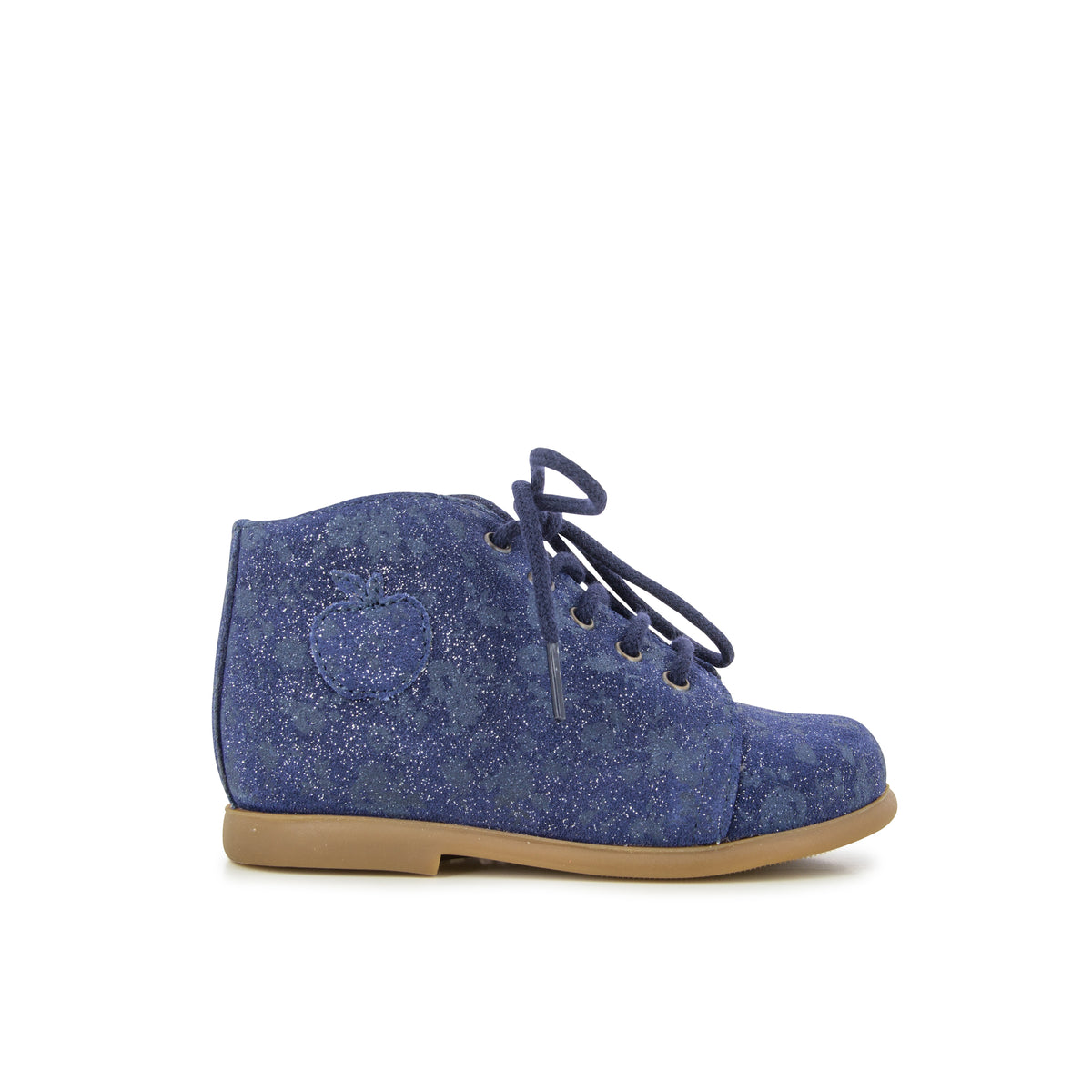 Pom d'Api – Pom D'Api - Nioupi Primo - Marine, chaussure montante bleue à lacets, semelle marron, vue de profil