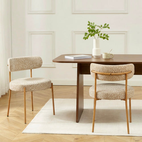 Noa - Lot De 2 Chaises - Tissu Imprimé Léopard Beige