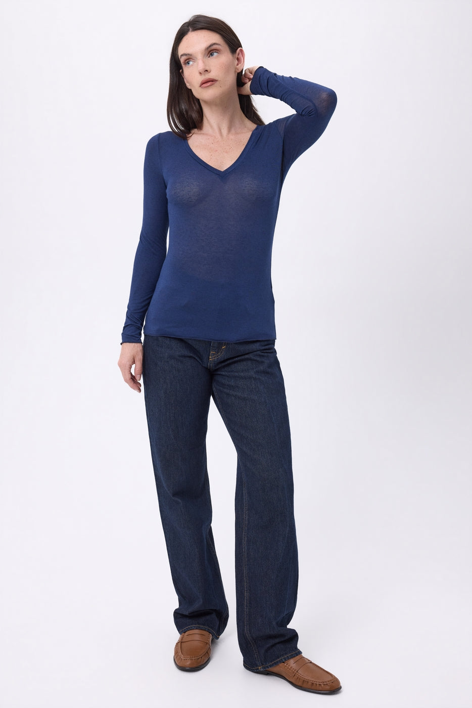 Noah V-Neck T-Shirt - Navy Blue - Women