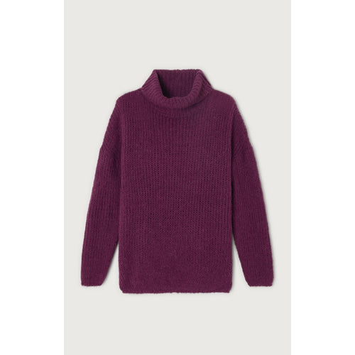 Pull Boule Col Roule Col Bateau - Prune - Femme