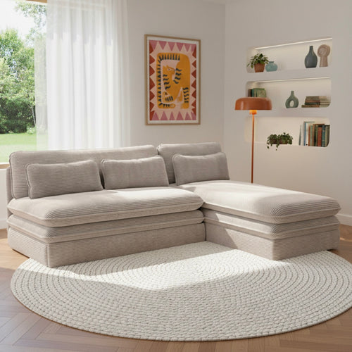 Banquette D'Angle Convertible - Noma - 4 Places - Velours Côtelé - Taupe