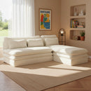 Banquette D'Angle Convertible - Noma - 4 Places - Velours Côtelé - Écru