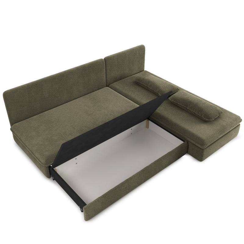 Banquette D'Angle Convertible - Noma - 4 Places - Velours Côtelé - Vert