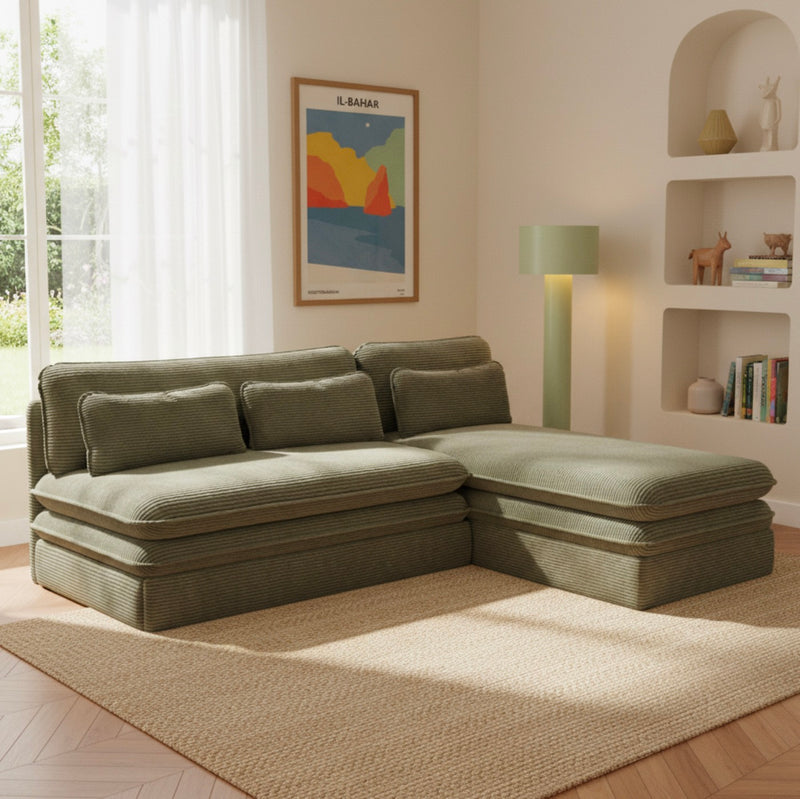 Banquette D'Angle Convertible - Noma - 4 Places - Velours Côtelé - Vert