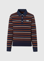 An'ge – Pull Nonojo Marine, polo à manches longues rayé bleu marine, marron et blanc