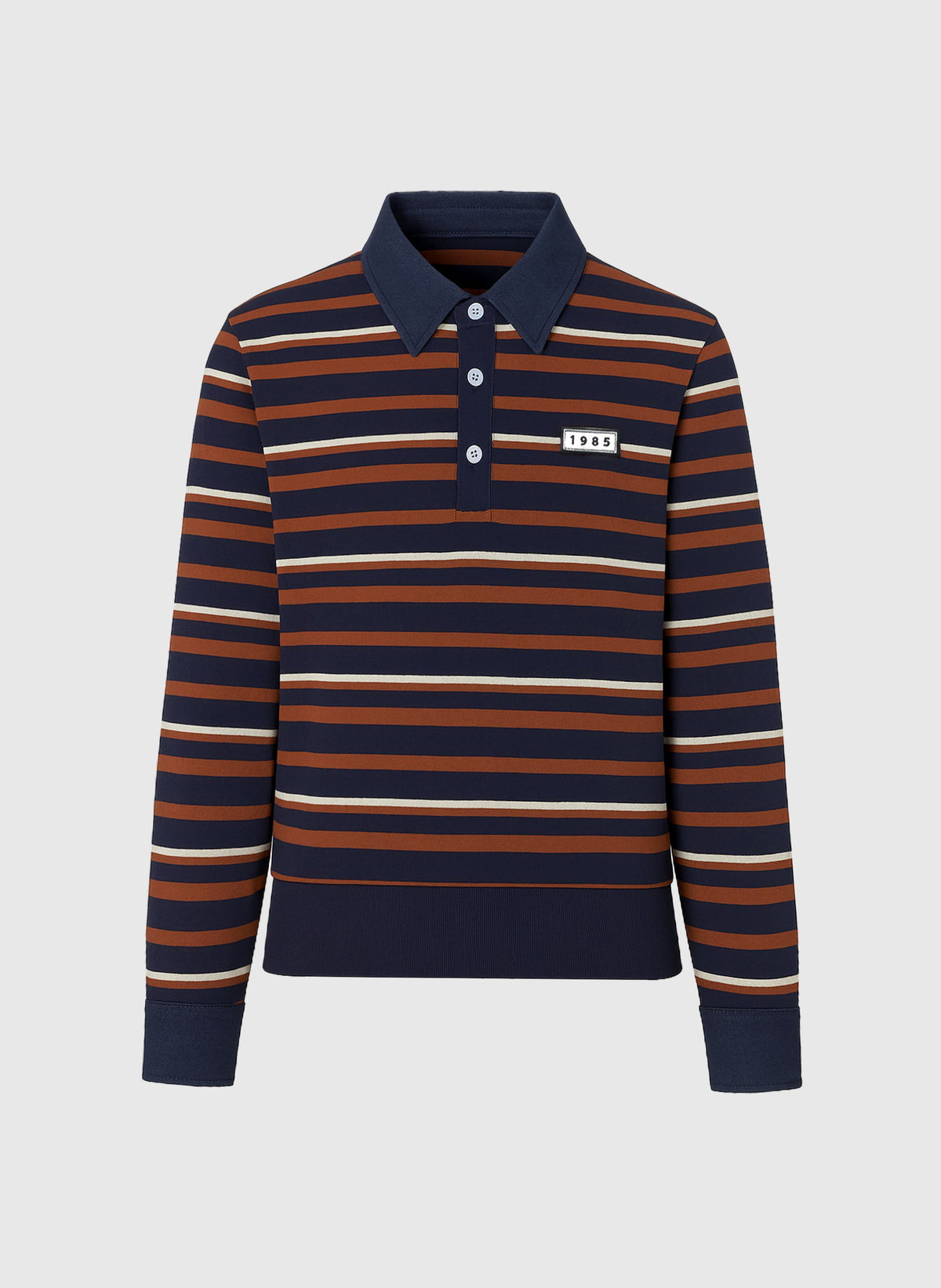 An'ge – Pull Nonojo Marine, polo à manches longues rayé bleu marine, marron et blanc