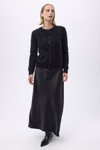 Cárdigan de cuello redondo – Cachemira cepillada Noor - Negro - Mujer
