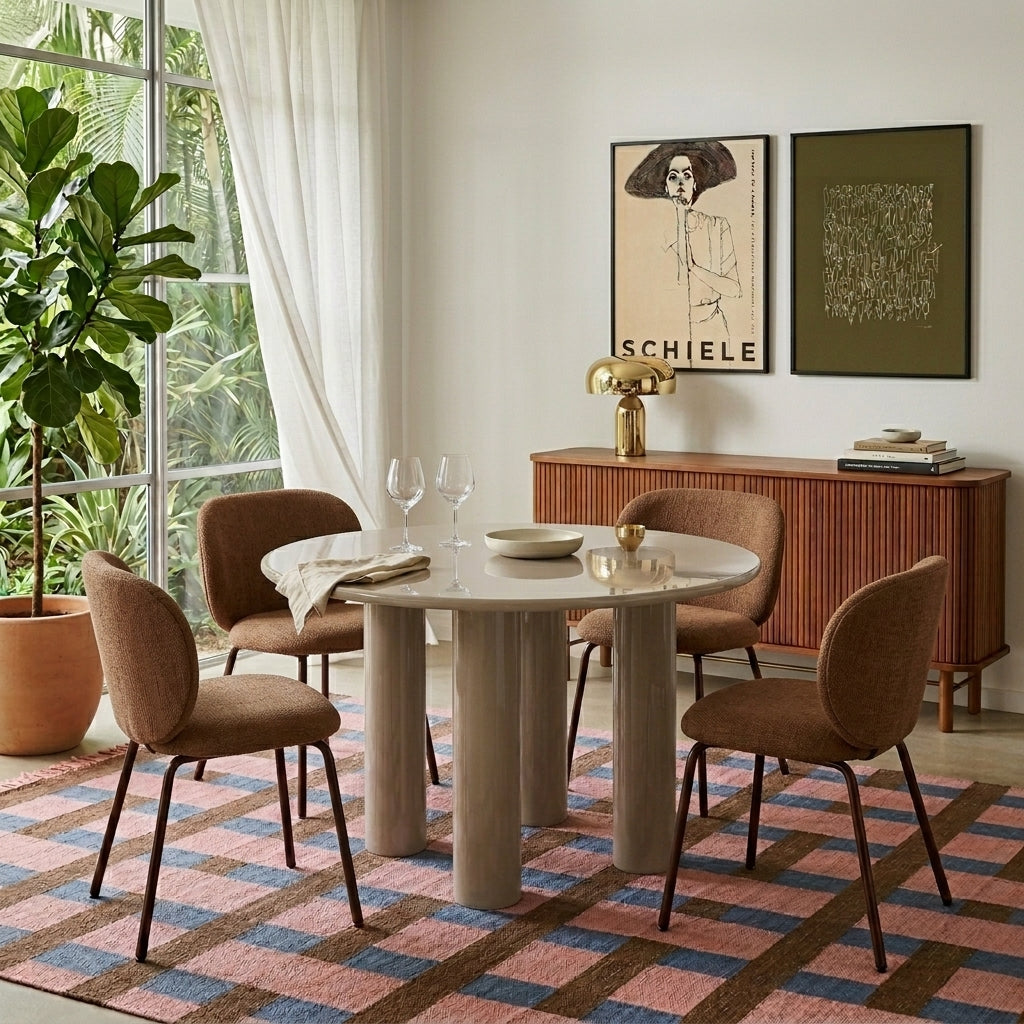 Nori - Round Dining Table - Lacquered - Beige