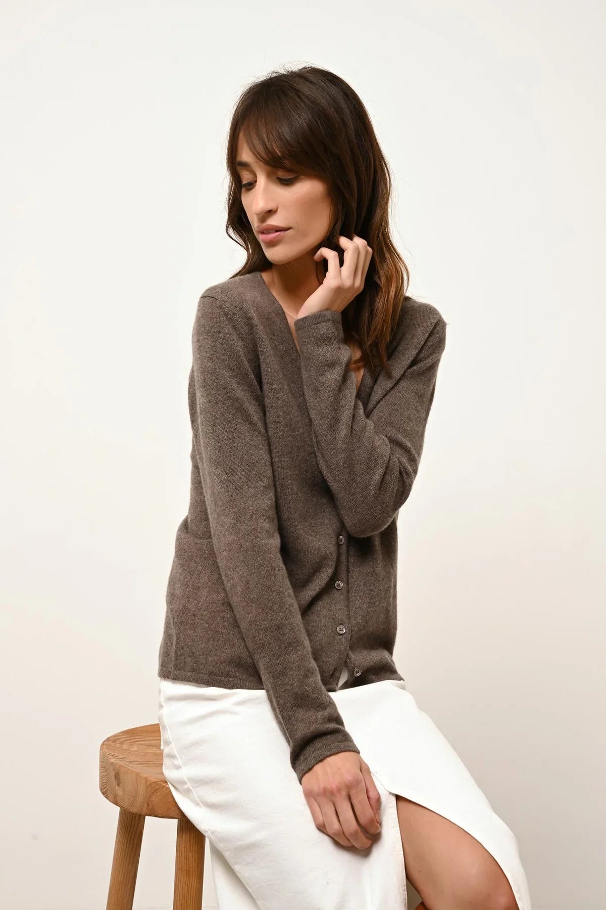 Cardigan Col V - Norma - Taupe Chiné