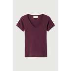 Tætsiddende T-Shirt Med V-Hals - Raisin - Dame
