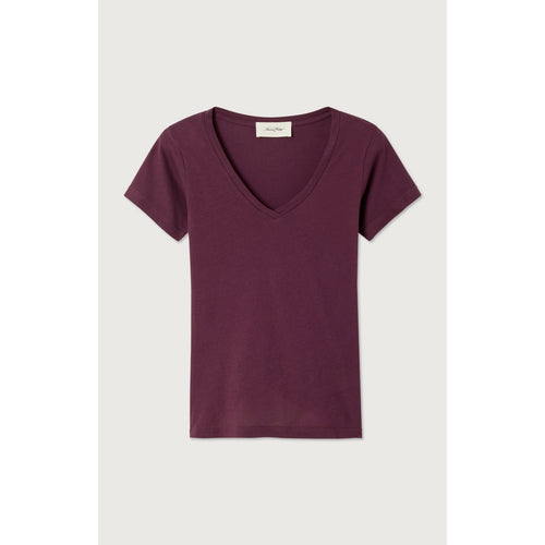 T-Shirt Ajuste Col V - Raisin - Femme