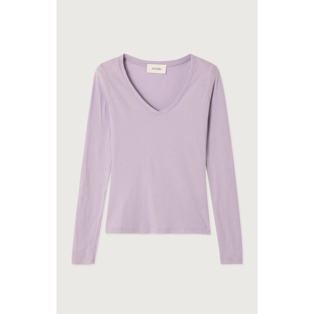 Camiseta Ajustada de Cuello en V - Lila - Mujer