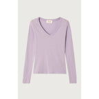 Camiseta Ajustada de Cuello en V - Lila - Mujer