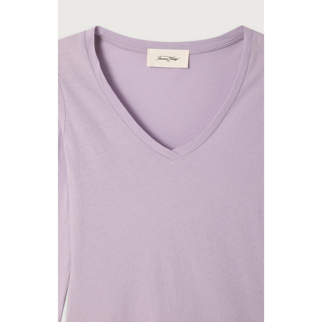 Camiseta Ajustada de Cuello en V - Lila - Mujer