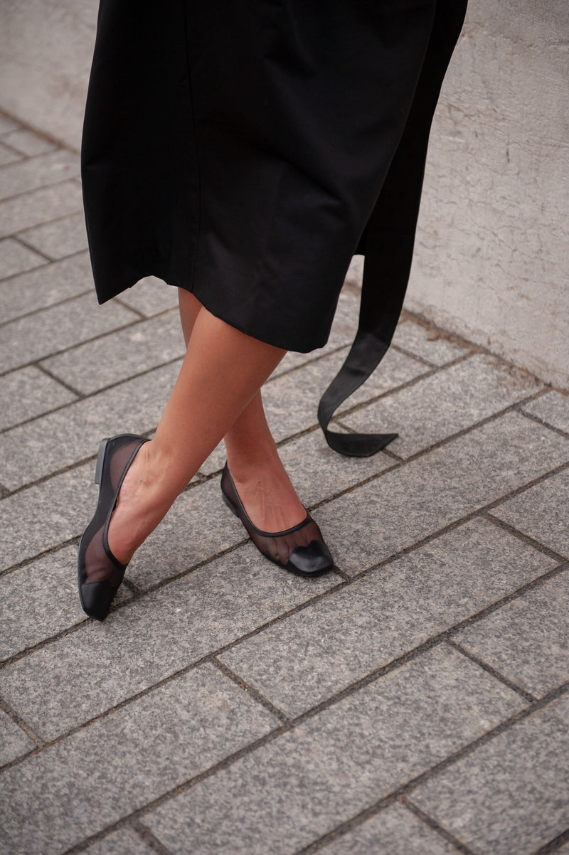 Ballerines - Resille Et Cuir Noir - Elisa