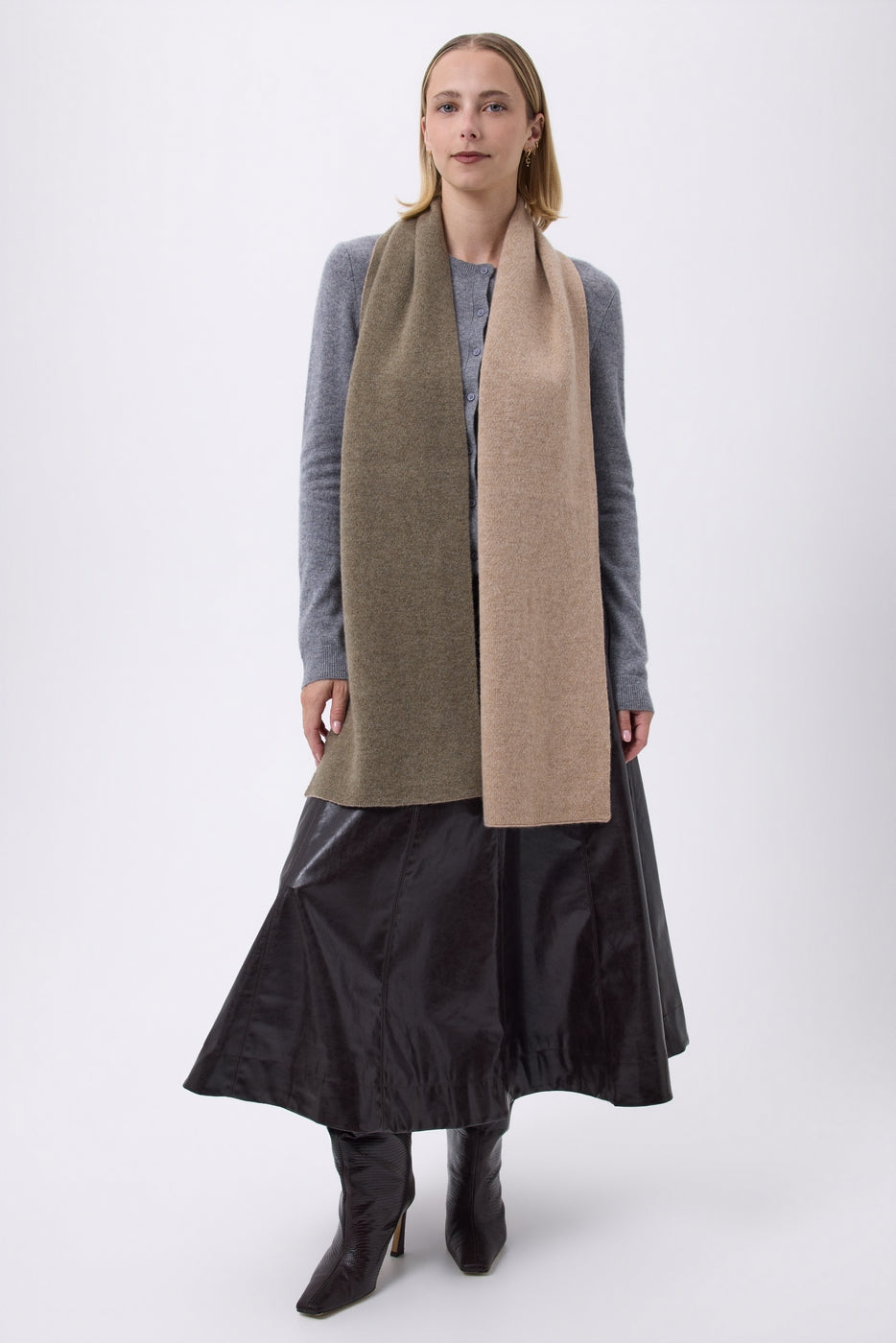 Echarpe Tres Épaiesse Double Face Bi Colore Nuance - Beige Creme-Vert Khaki - Mixte