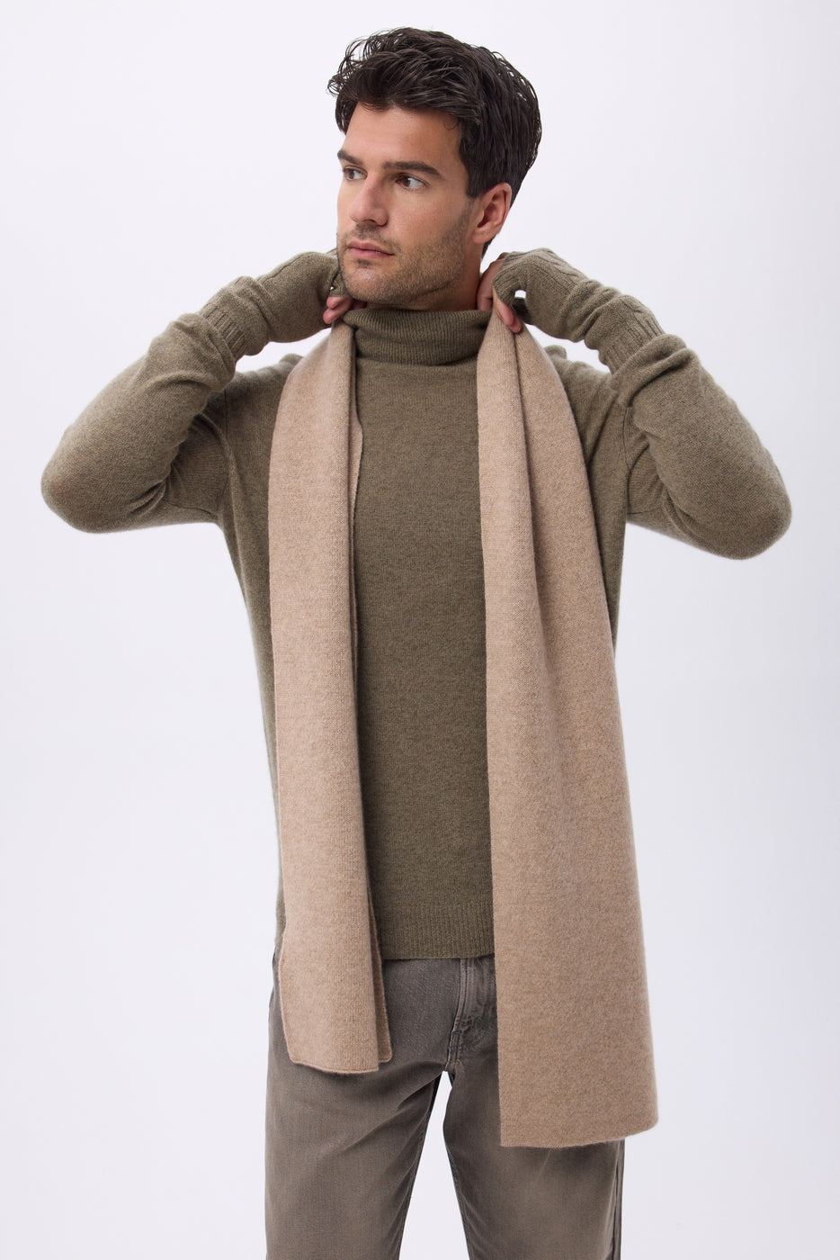 Echarpe Tres Épaiesse Double Face Bi Colore Nuance - Beige Creme-Vert Khaki - Mixte