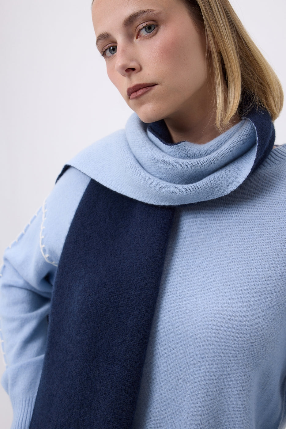 Echarpe Tres Épaiesse Double Face Bi Colore Nuance - Bleu Marine-Bleu Ciel - Mixte
